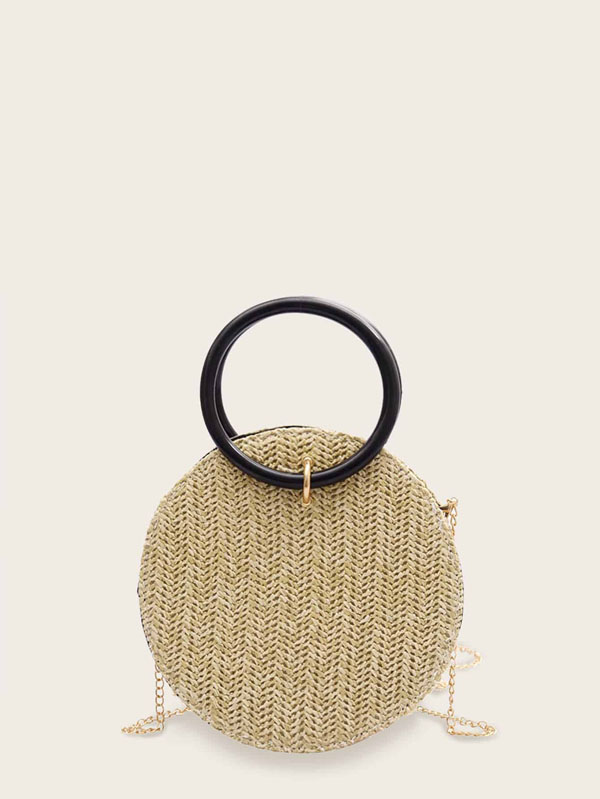 Woven Round Shaped Chain Bag With Ring Handle