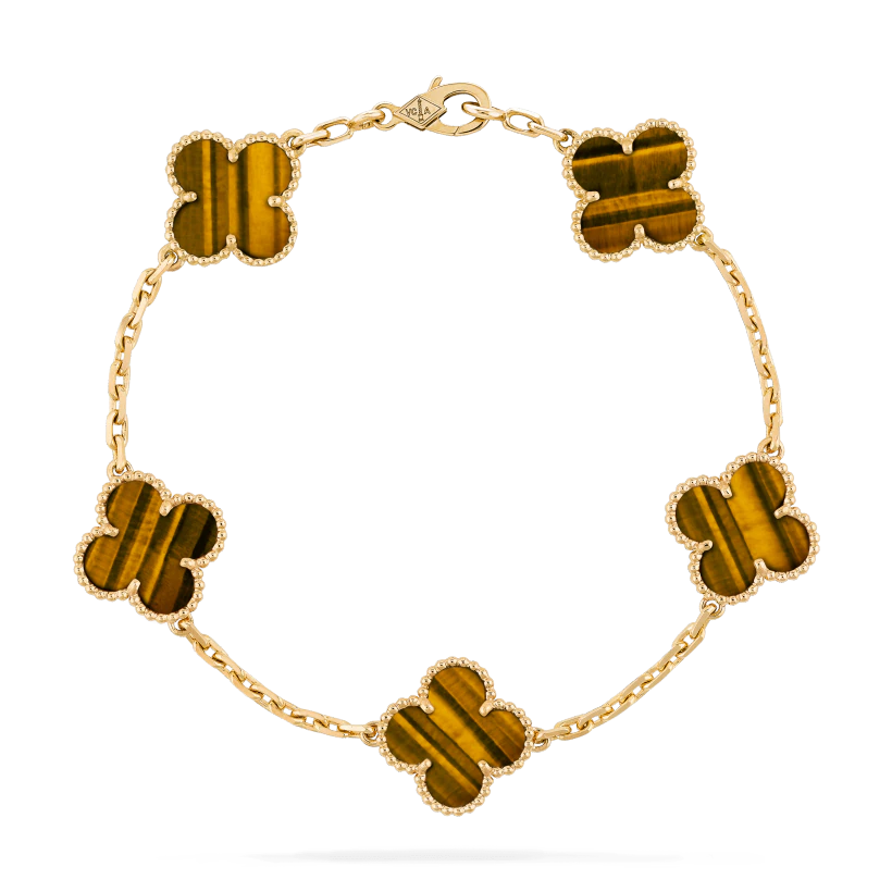 Van Cleef & Arpels Vintage Alhambra Bracelet, 5 Motifs Yellow Go - Click Image to Close