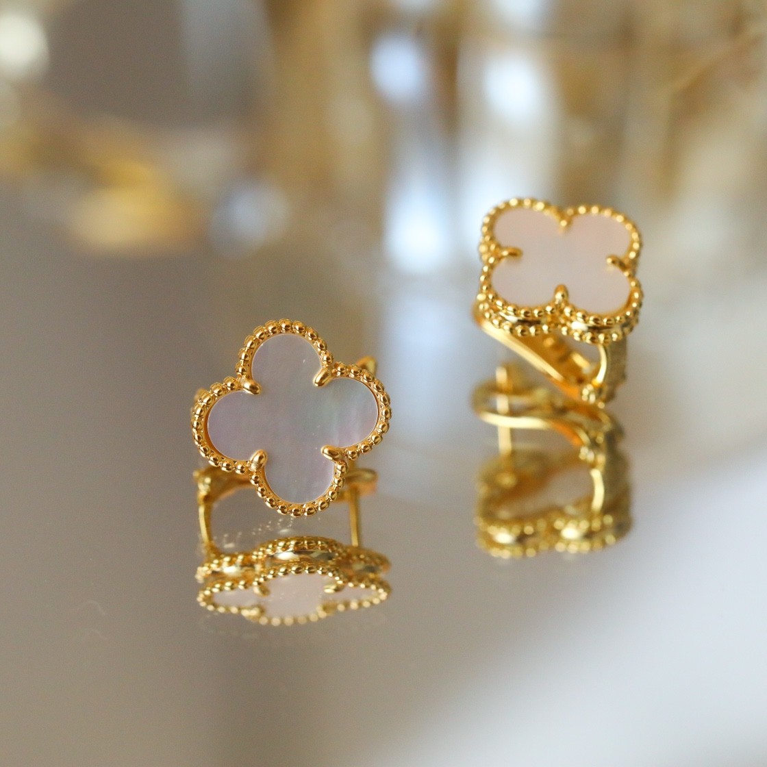 Van Cleef & Arpels Vintage Alhambra Earrings Yellow Gold, Mother