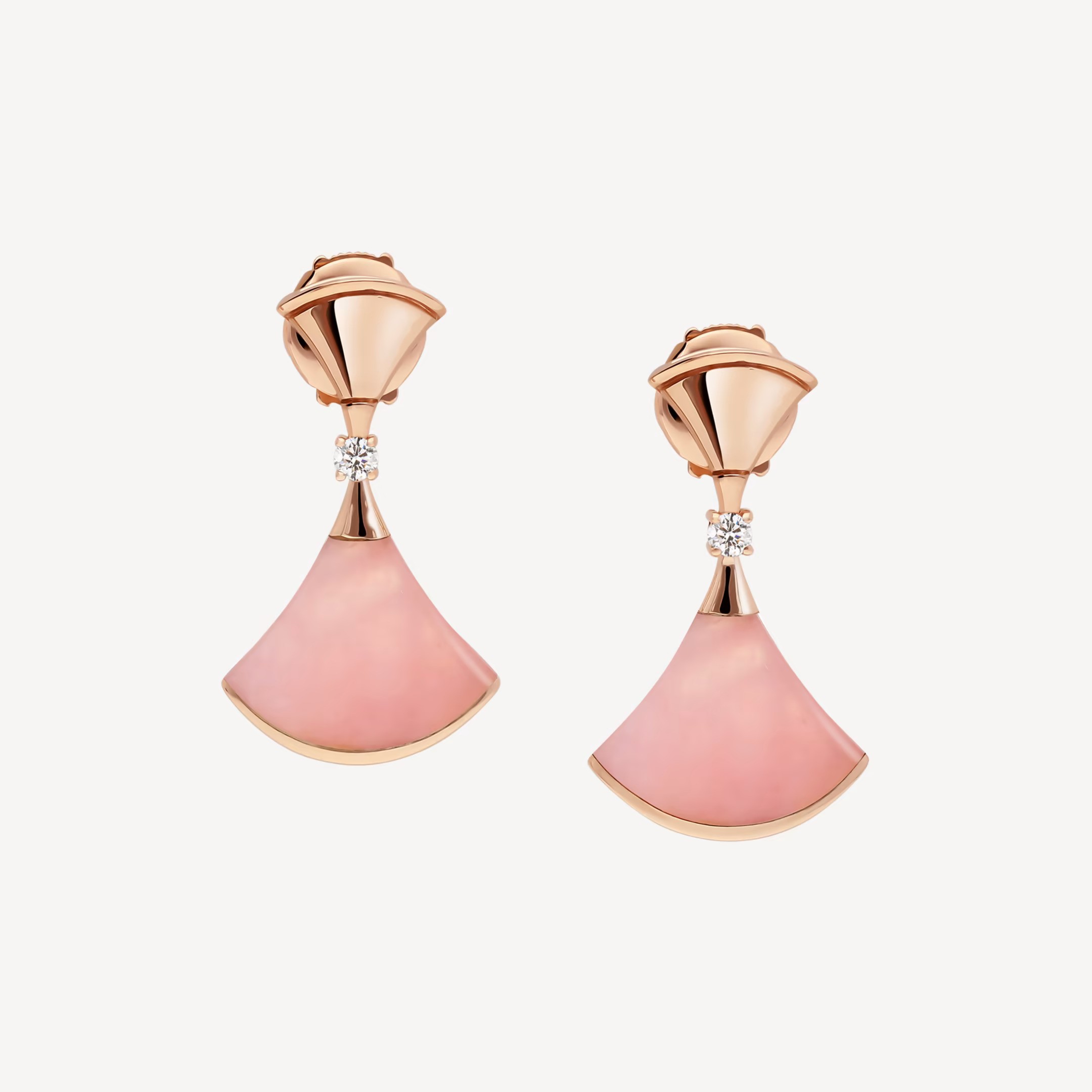 Bulgari Diva's DREAM Earrings Rose Gold with Pink Opal and Pave - Click Image to Close