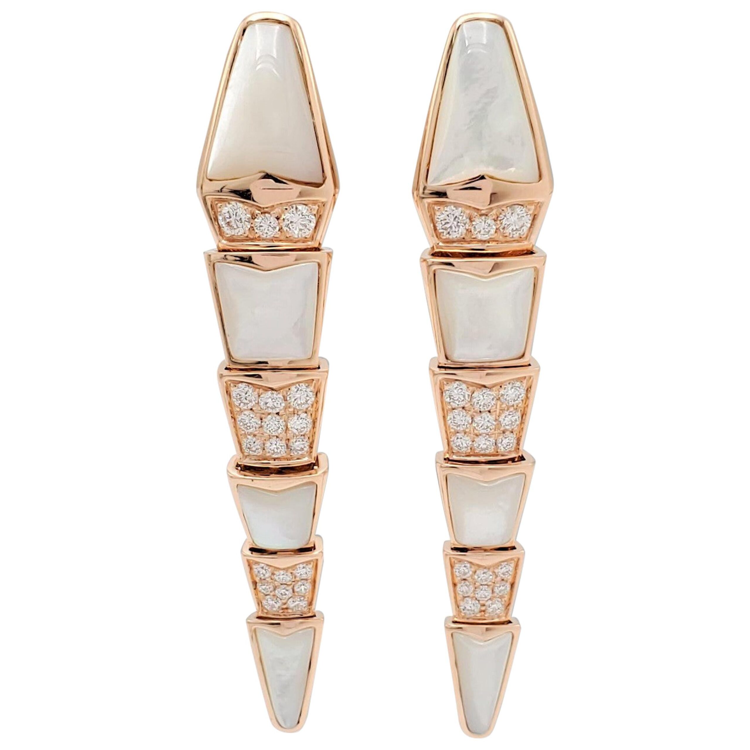 Bulgari Serpenti Earrings Rose Gold Diamond and Mother of Pearl - Click Image to Close