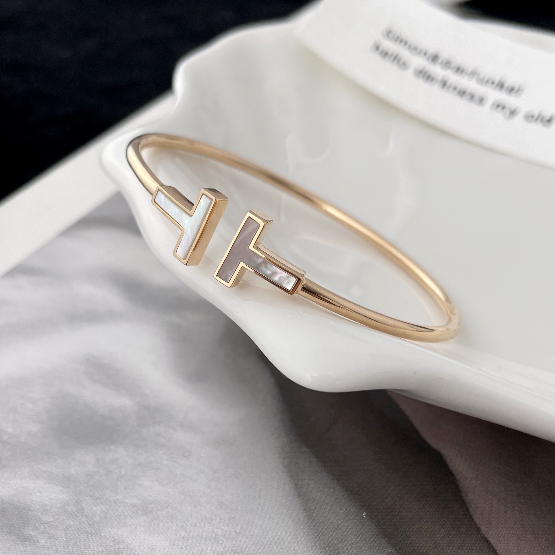 Tiffany T Wire Bracelet Rose Gold with Mother-of-pearl