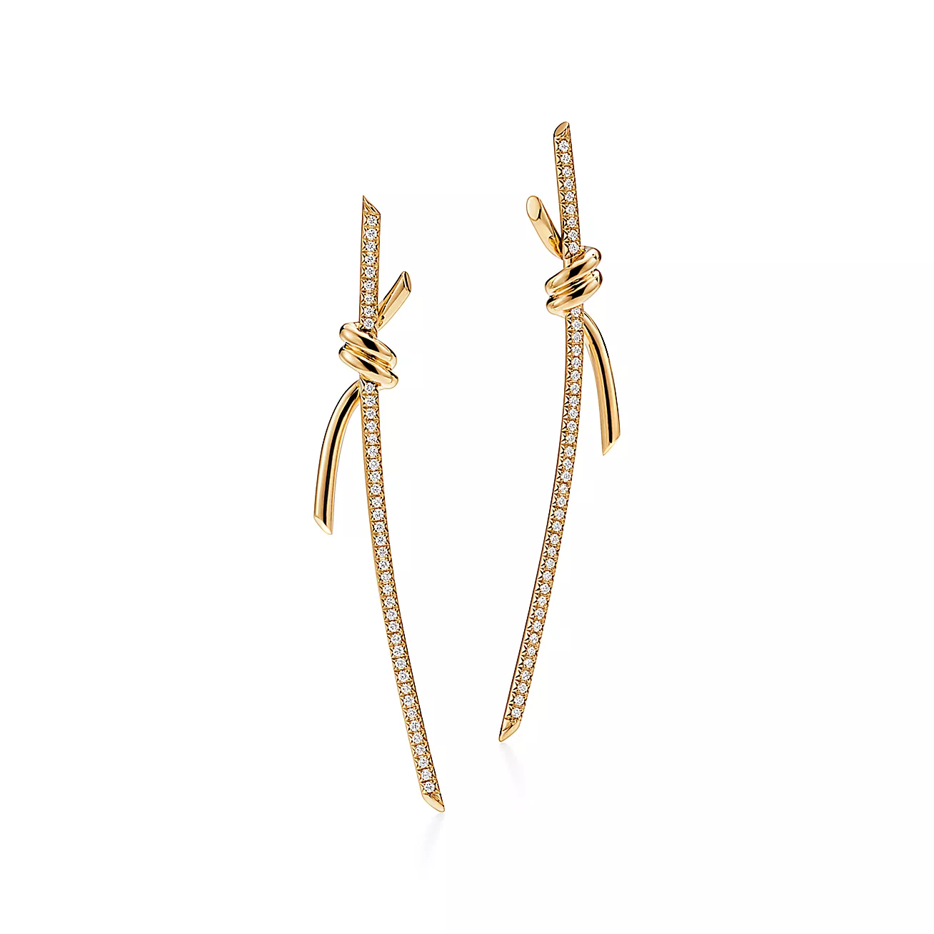 Tiffany Knot Drop Earrings in 18k Gold with Diamonds - Click Image to Close