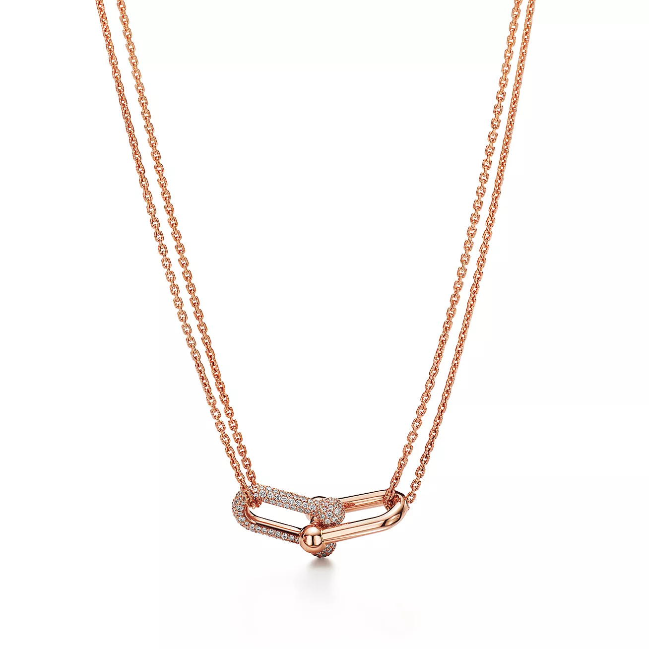 Tiffany HardWear Double Link Pendant in 18k Gold with Pavé Diamo