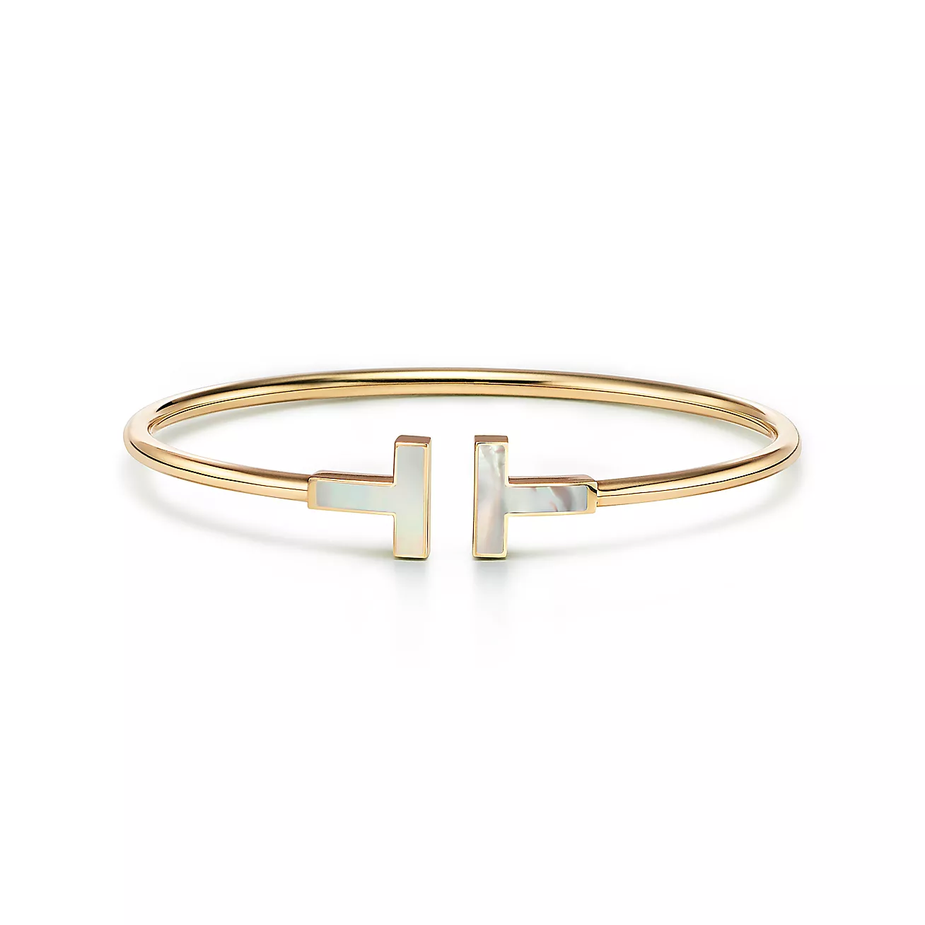 Tiffany T Wire Bracelet in Yellow Gold with Mother-of-pearl - Click Image to Close