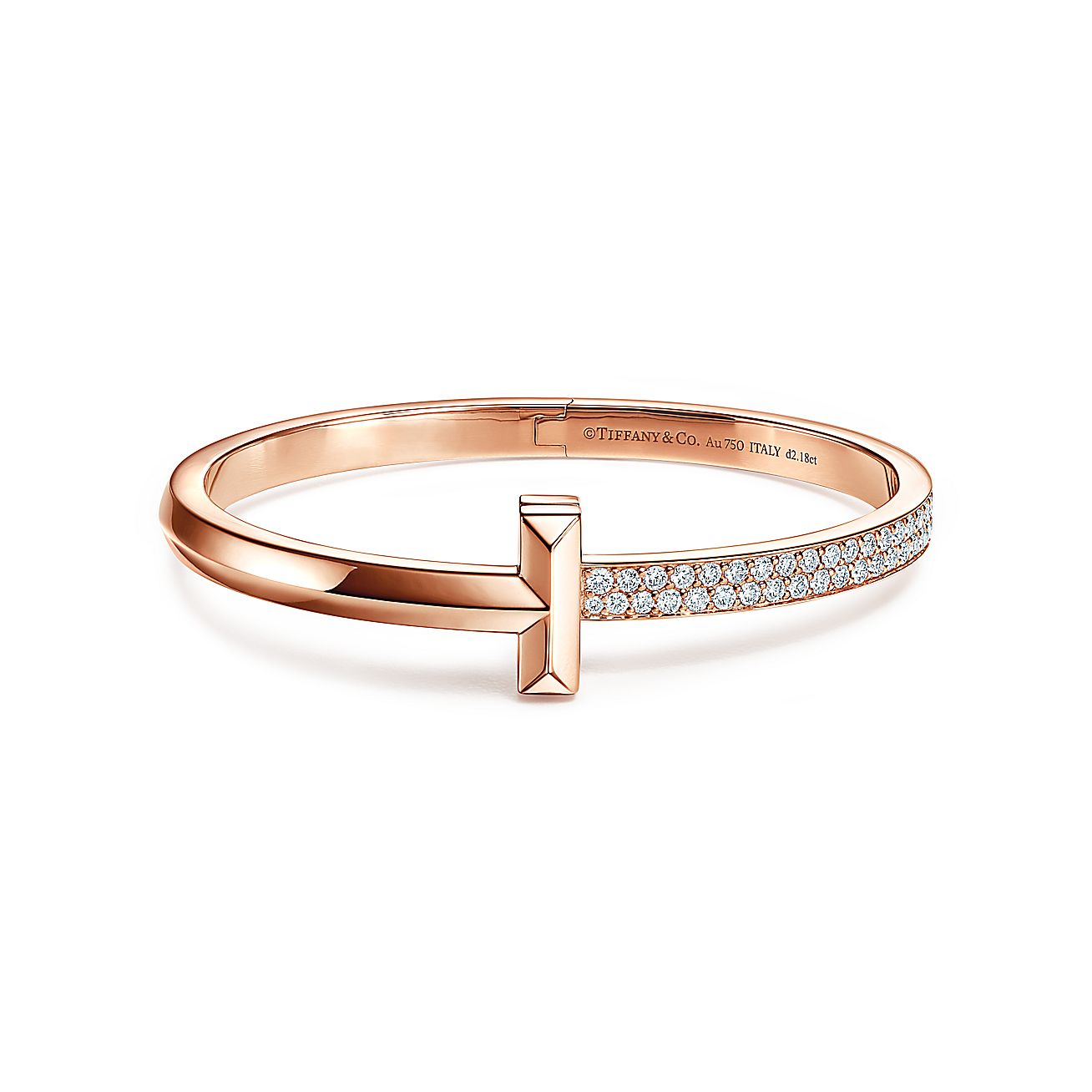 Tiffany T T1 Wide Diamond Hinged Bangle in 18k Gold